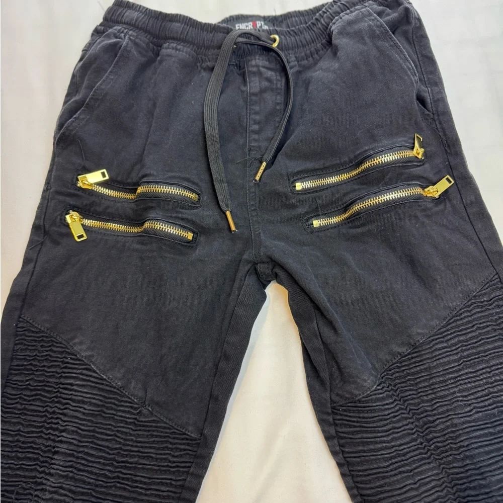 Men's Black Cargo Pants with Gold Zipper Accents